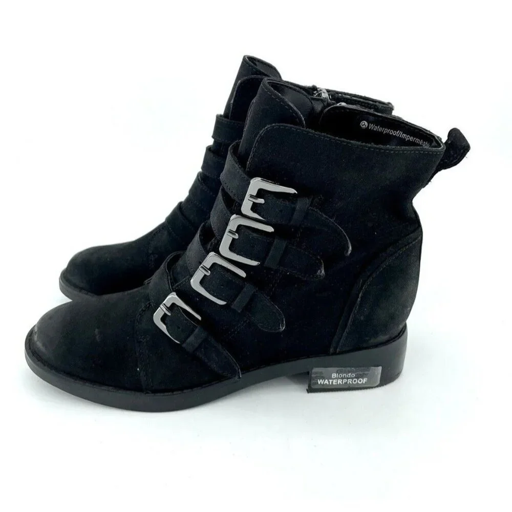Blondo Womens Boots Elana Black Nubuck Suede Leather Ankle Straps SZ 6.5